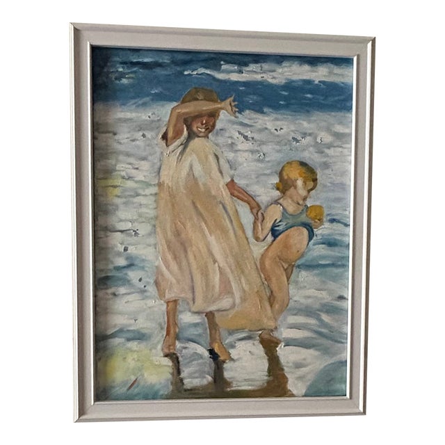 Late 20th Century Original Impressionistic Portrait "Seaside Sisters" Oil on Canvas, Signed by Artist For Sale