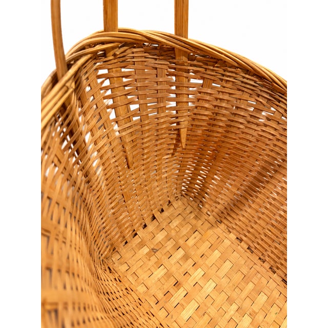1980s Vintage Wicker Gathering Basket With Wrapped Bamboo Handle For Sale - Image 5 of 8