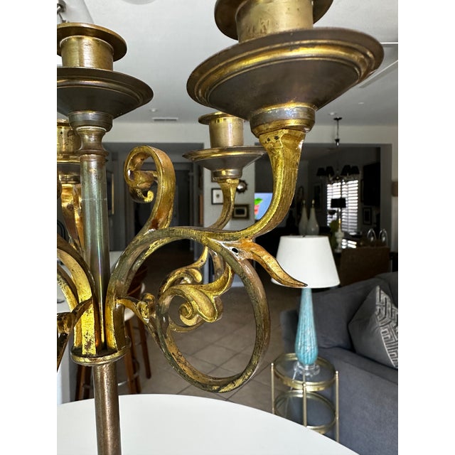 Single Antique Gothic Revival Brass 6 Light Candelabra For Sale - Image 17 of 18