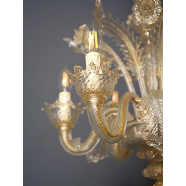 Glass Small Venetian 6-Arm Chandelier For Sale - Image 7 of 12