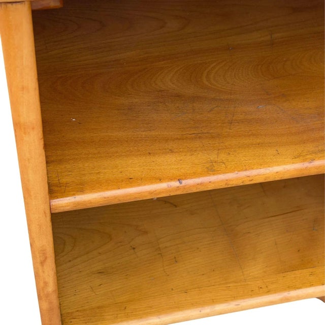 1950s Restored Heywood Wakefield Blond Birch End Table W/ Rattan Legs For Sale - Image 9 of 10