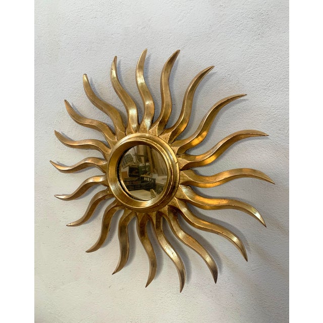 Art Noveau Style Hand-Carved Giltwood Sunburst Mirror, Spain, 77cm For Sale - Image 11 of 12