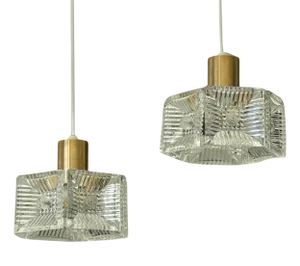 Pendant Lamps in Brass and Glass by Carl Fagerlund for Orrefors, Sweden, 1960s, Set of 2