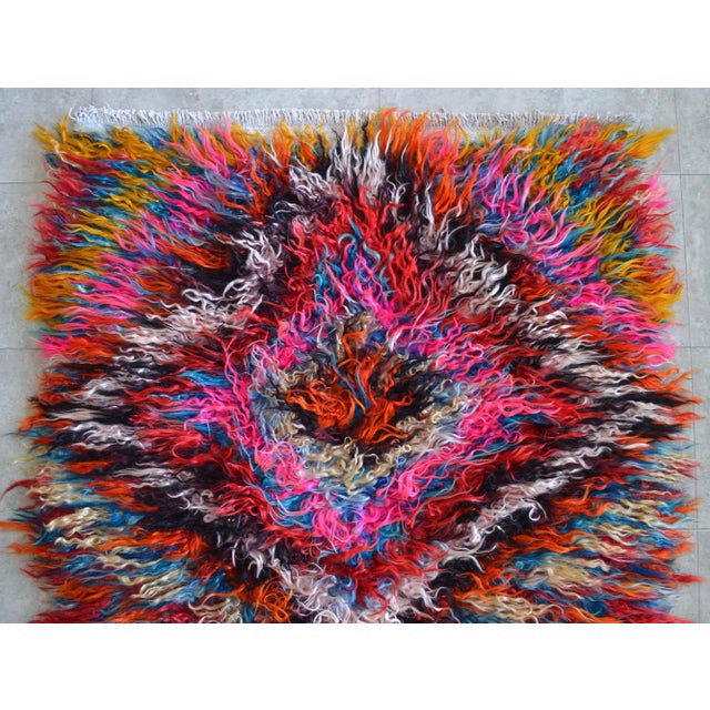 Vintage Hand-Made Shaggy Mohair Wool Tulu Turkish Area Rug- 3′1″ × 5′6″ For Sale - Image 9 of 13