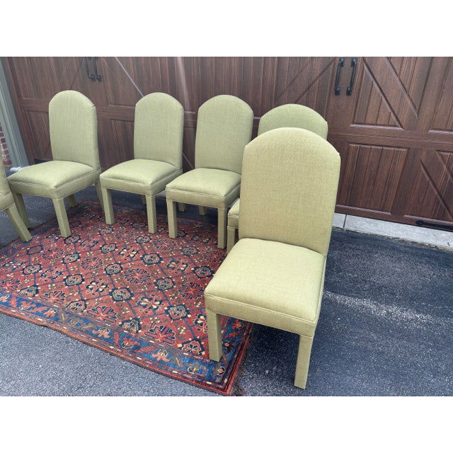 Early 21st Century Chartreuse Upholstered High Back Parsons Dining Chairs- Set of 6 For Sale - Image 5 of 8