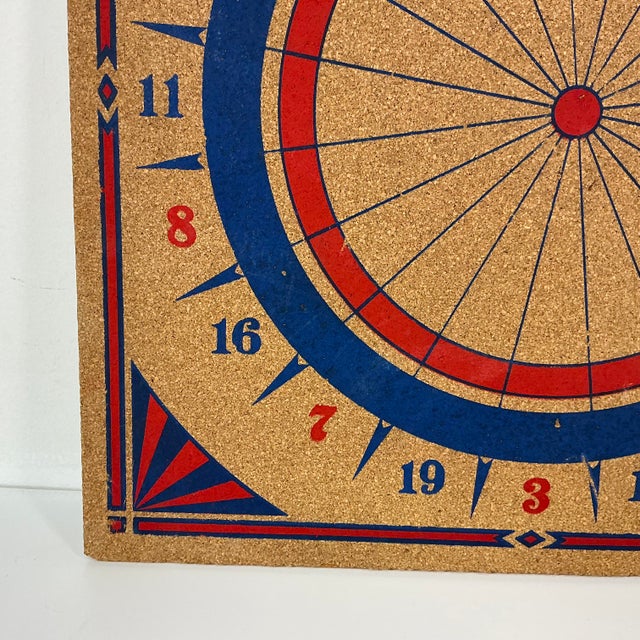 1940s 1940s Americana Boho Chic Square Wall Mounted Cork Dart Board For Sale - Image 5 of 8