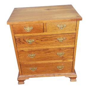 Mid-Century Solid Oak 5-Drawer Bedside Chest of Drawers Nightstand