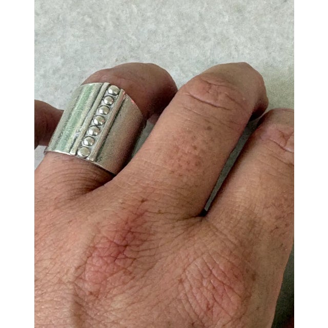 Handmade vintage sterling silver wide band ring with dot detail.