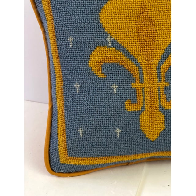 Vintage Fleur-De-Lis Petite Needlepoint Pillow For Sale - Image 4 of 10