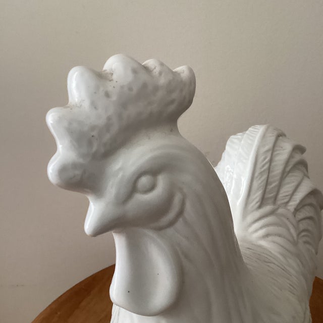 French Vintage Collectible Large White Ceramic Rooster Figurine # 51/71 Signed For Sale - Image 3 of 12