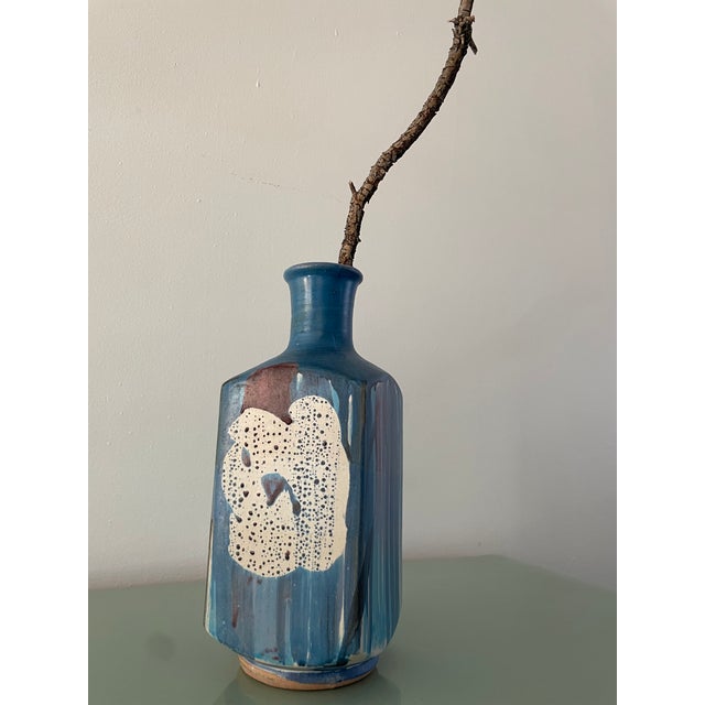Vintage Signed Pottery Vase B Welsh for Pacific Stoneware Made in Portland, Oregon 1960’s Deep rich blue drip glaze 11”...
