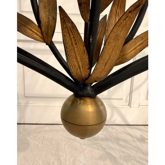 1950s 1960s Italian Style Wrought Iron & Gilt Leaf Glass Console Table For Sale - Image 5 of 15