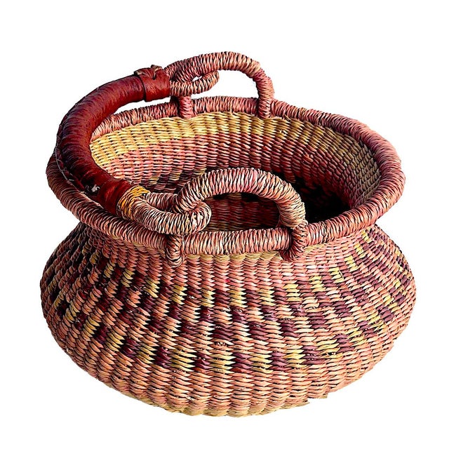 African African Bolga Grass Egg Basket For Sale - Image 3 of 12