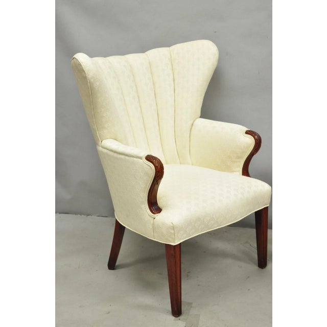 Vintage French Art Deco Style Channel Wingback Mahogany Lounge Arm Chairs - Pair For Sale - Image 16 of 16