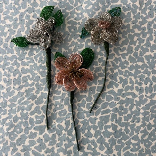 French Vintage French Hand Beaded Flowers For Sale - Image 3 of 9