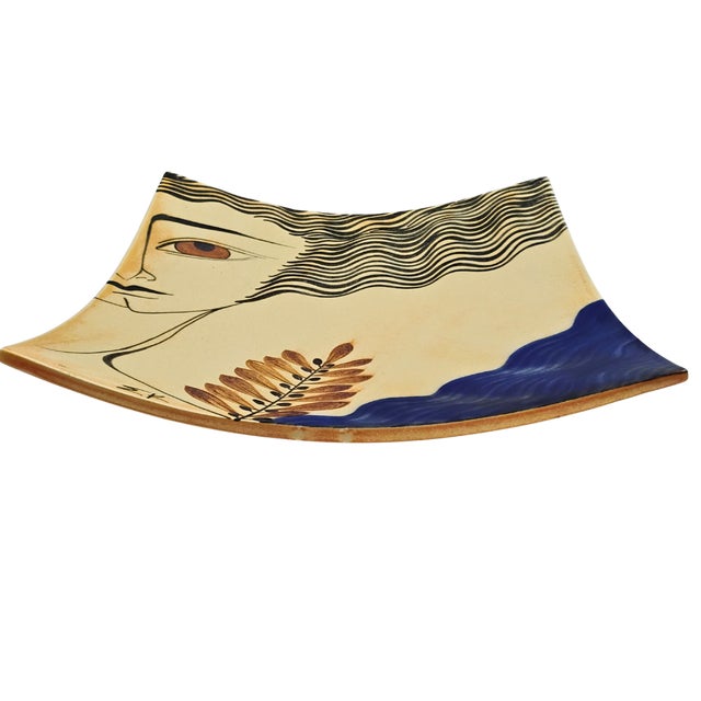 1980s Hand-Painted Greek Ceramic Art Tile Plate - Minoan Style Goddess 11.25" X 11.5" For Sale - Image 4 of 10