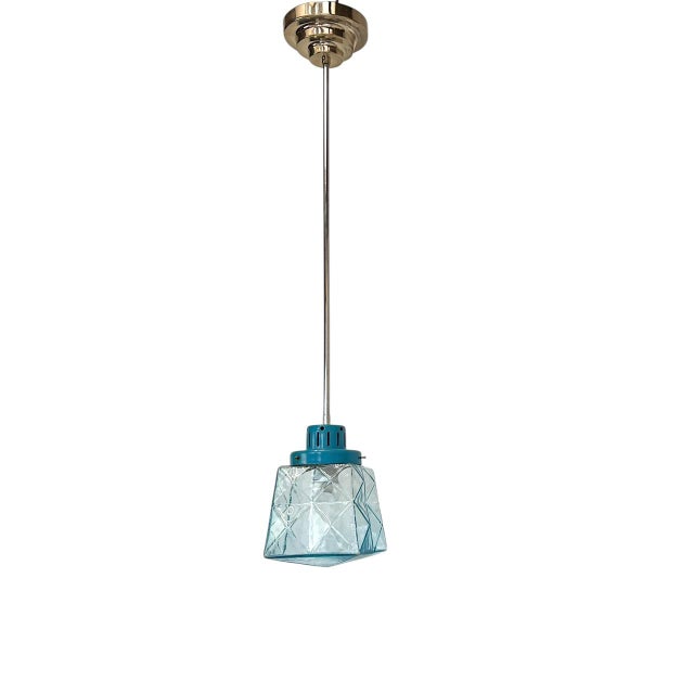 French Pendant Lamp in Geometric Blue Glass, 1950s For Sale - Image 14 of 14
