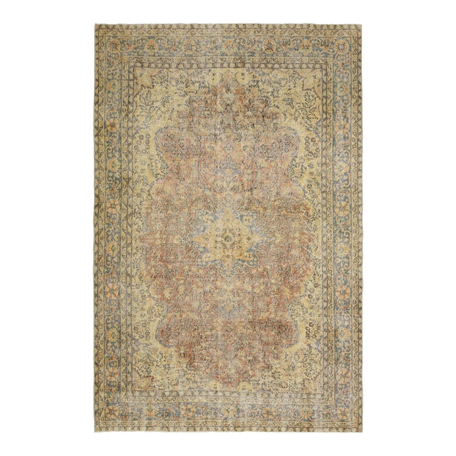 1970s Vintage Turkish Oushak Handmade Wool Cotton Orange Area Rug For Sale