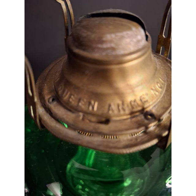 Antique Victorian Emerald Green Glass Kerosene Lamp Clear Star Base Scovill Queen Anne For Sale In Boston - Image 6 of 18