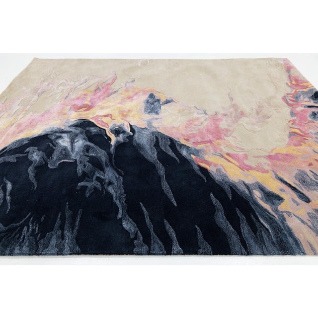 2020s Abstract "Volcanic Ember" Modern Hand-Tufted Wool Rug – Navy, Pink, & Gold For Sale - Image 5 of 10