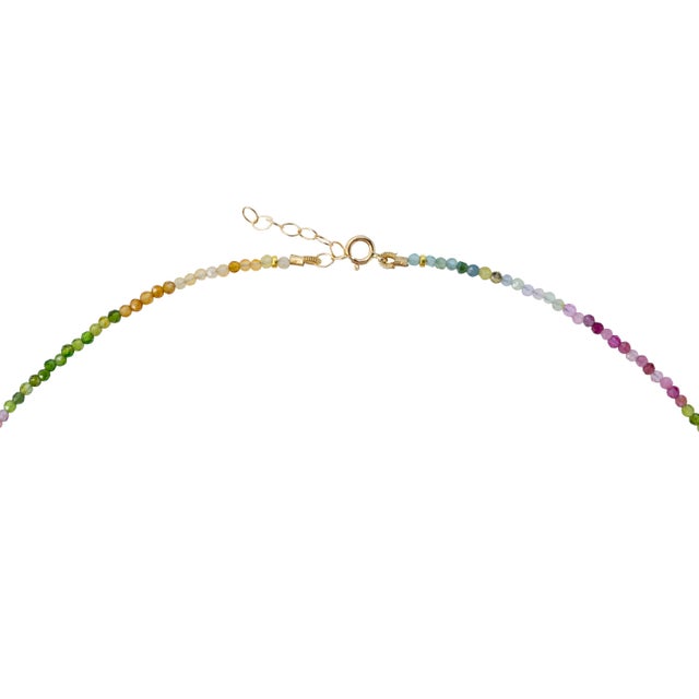 Modern Tiny Rainbow Tourmaline Necklace 14k Gold For Sale - Image 3 of 7