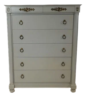 French Empire Style Tall Dresser in Painted Gray Finish