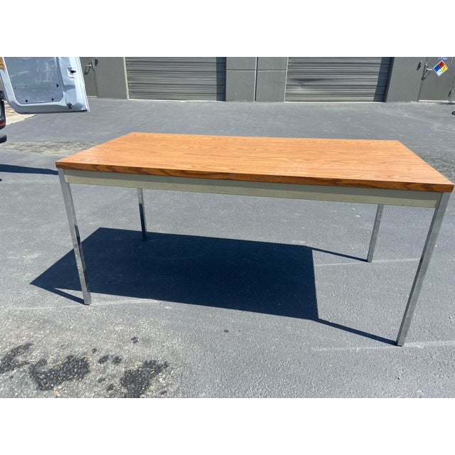 Attributed Steelcase Minimalist Vintage Mid Century Modern Metal Retro Tanker Utility Table For Sale - Image 11 of 12