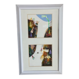 Late 20th Century Original Mixed Media Diptych Painting by Bolivian-Brazilian Artist Mario Cespedes For Sale