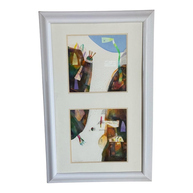 Late 20th Century Original Mixed Media Diptych Painting by Bolivian-Brazilian Artist Mario Cespedes For Sale
