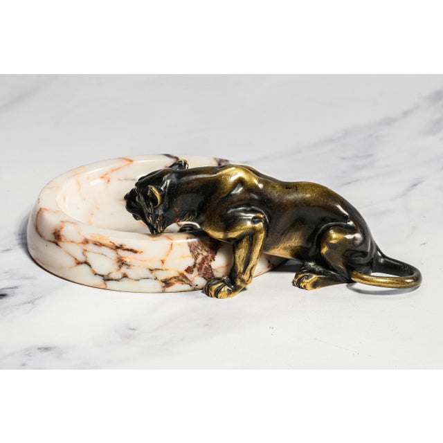 Incredible Art Deco Antique Bronze Panther Marble Catchall Art Sculpture Statue For Sale - Image 12 of 15