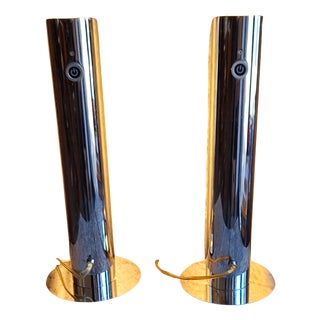 Vintage Table Lamps with Chrome-Plated Metal Housing and White Plastic Shade from Wofi-Leuchten, 2000s, Set of 2 For Sale