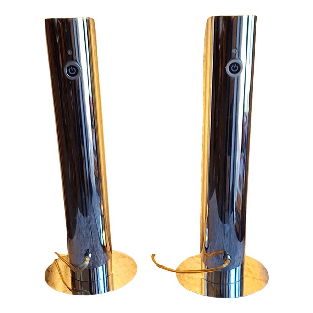Vintage Table Lamps with Chrome-Plated Metal Housing and White Plastic Shade from Wofi-Leuchten, 2000s, Set of 2 For Sale