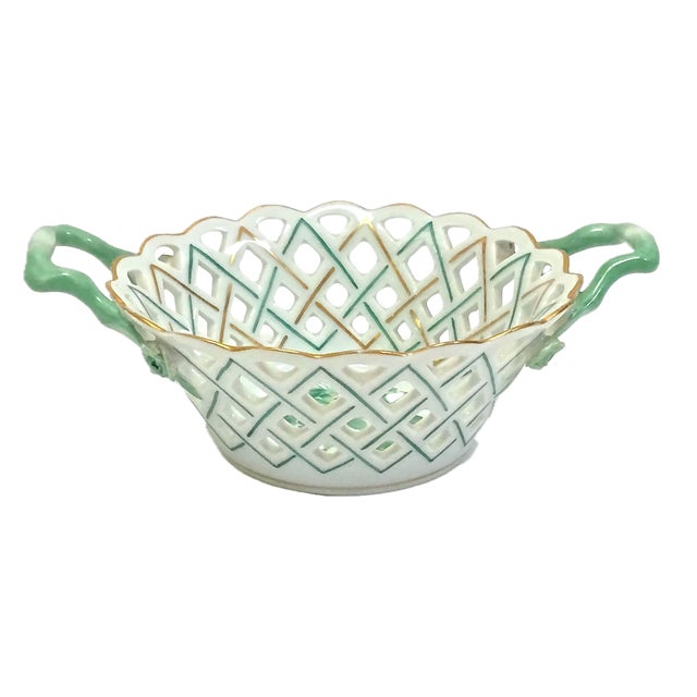 Traditional Antique Herend Pierced Porcelain Floral Dish For Sale - Image 3 of 7