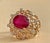 2010s 4 Carat Treated Ruby and Diamond 14 Karat Yellow Gold Cocktail Ring For Sale - Image 5 of 18