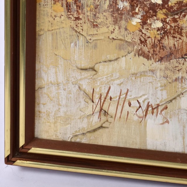 Large Mid-Century Modern Orange and Brown Tree Landscape Painting Signed Williams For Sale - Image 4 of 12