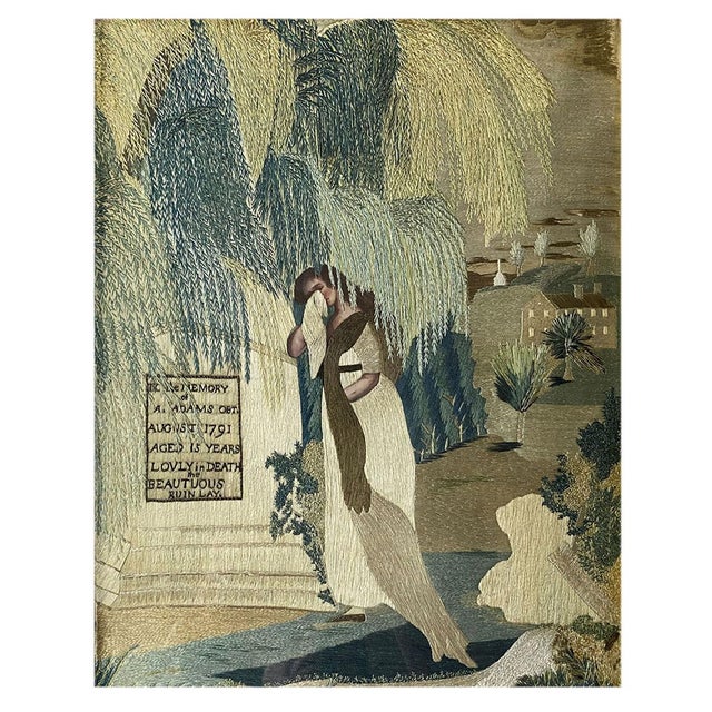American New England School Silk and Needlework Mourning Picture to A. Adams For Sale - Image 10 of 12