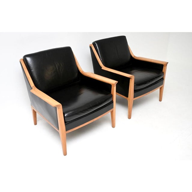 Wood Vintage Swedish Leather Armchairs, 1960s, Set of 2 For Sale - Image 7 of 12