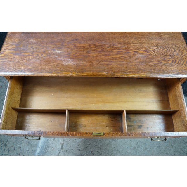 Antique Victorian Eastlake Oak Three Drawer Carved Dresser Chest Casters 43" For Sale - Image 6 of 18