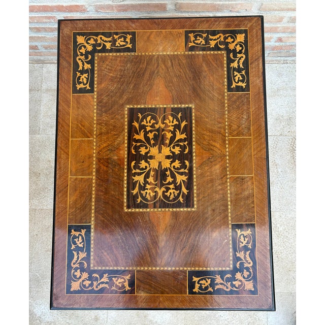 Spanish Baroque Side Table with Lyre Legs and Marquetry Top, 1850 For Sale - Image 16 of 18