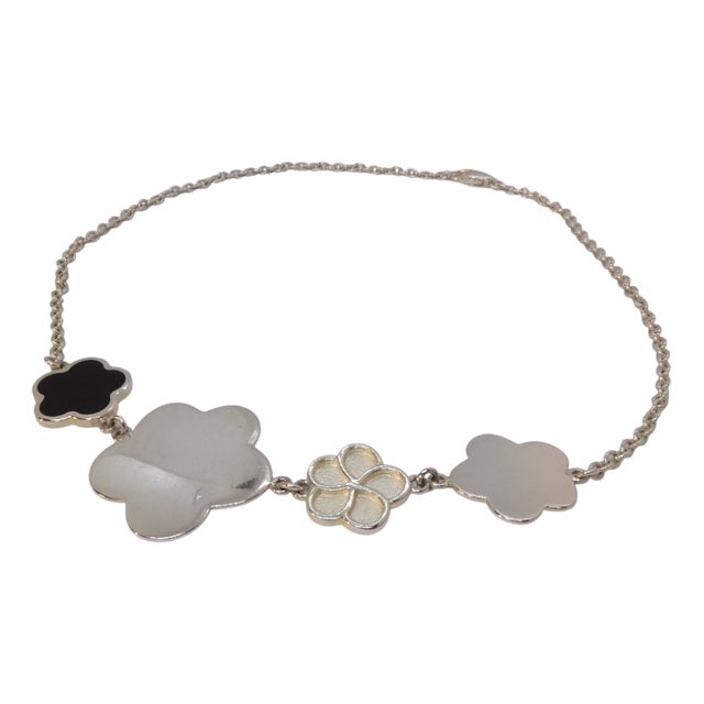 Art Deco Floral Necklace in Sterling Silver from Christofle, France, 2000s For Sale