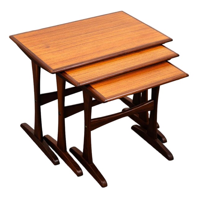 Mid Century Danish Modern Nesting Tables Attributed to Kai Kristiansen Teak Set 3 Denmark MCM For Sale