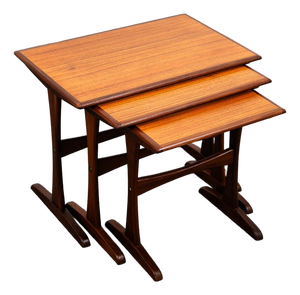 Mid Century Danish Modern Nesting Tables Attributed to Kai Kristiansen Teak Set 3 Denmark MCM
