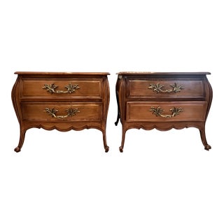 Early 1960's French Louis XV Style 2-Drawer Carved Bombe Nightstands - a Pair For Sale