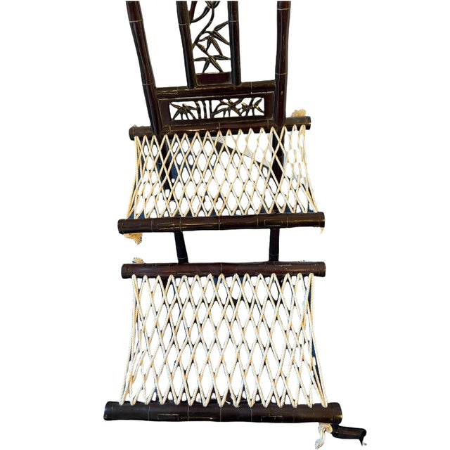 Antique Hand-Crafted Asian Bamboo Folding Chairs With Stools- 4 Pieces For Sale - Image 10 of 13