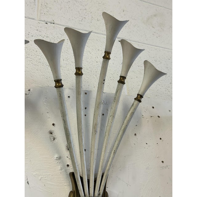 Vintage White Wall Lights in Brass, 1950, Set of 2 For Sale - Image 3 of 11
