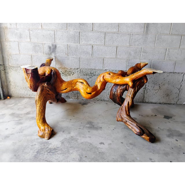 Mid-Century Modern 1960s Burl Drift Wood and Agate Stone Lighted Table Dining Set With 4 Chairs - Set of 5 For Sale - Image 3 of 10