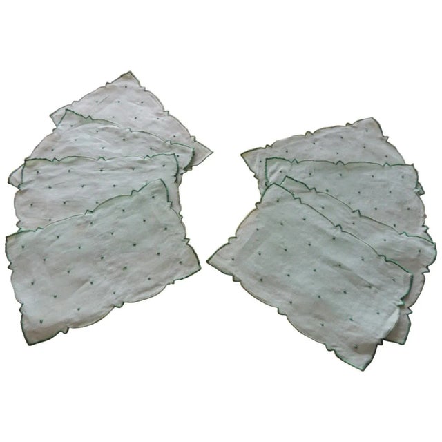 Textile Swiss Dot Technique Hand Stitched Snack Tray Mats/Napkins - Set of 8 For Sale - Image 7 of 8
