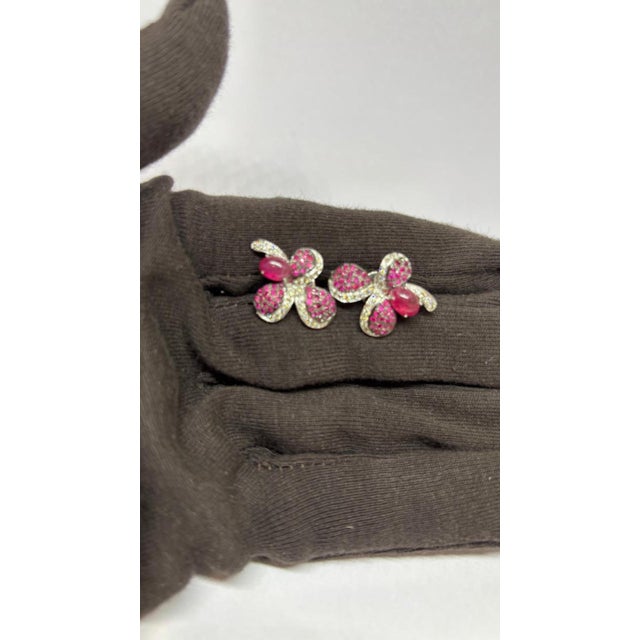 2020s Natural Ruby 0.98cts & Diamond 0.47cts Earring in 14k Gold For Sale - Image 5 of 8