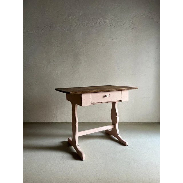 Rustic Pink Painted Desk with Brown Tabletop For Sale - Image 11 of 11