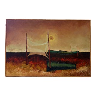 Vintage Modernist Landscape Painting - Signed For Sale